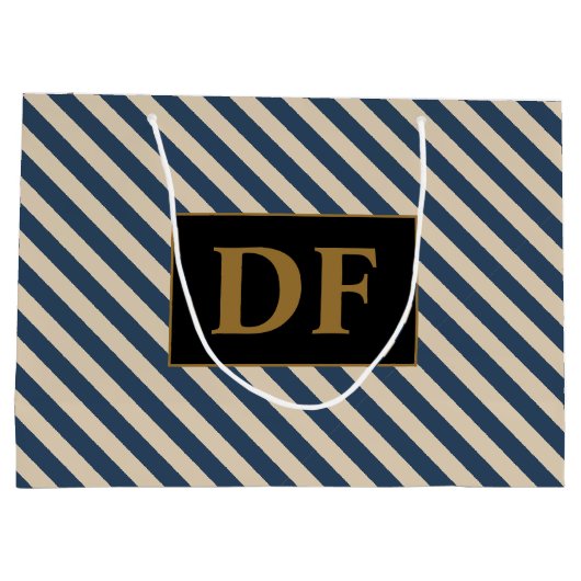 Benutzerdefinierte Initial Blau/Vanilla Stripes Große Geschenktüte (Rückseite)