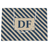 Benutzerdefinierte Initial Blau/Vanilla Stripes Große Geschenktüte (Vorderseite)