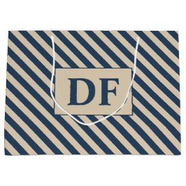 Benutzerdefinierte Initial Blau/Vanilla Stripes Große Geschenktüte