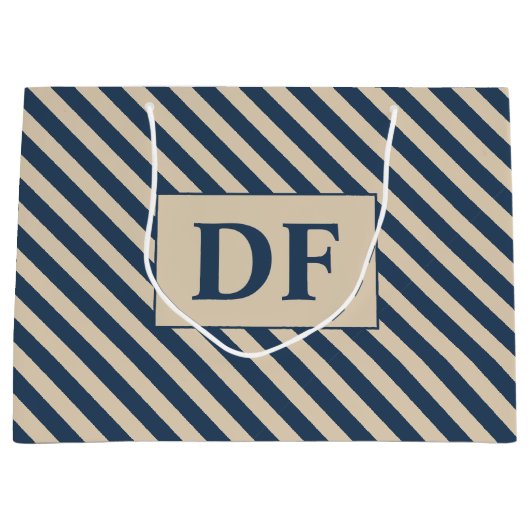 Benutzerdefinierte Initial Blau/Vanilla Stripes Große Geschenktüte (Vorderseite)