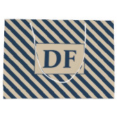 Benutzerdefinierte Initial Blau/Vanilla Stripes Große Geschenktüte (Rückseite)