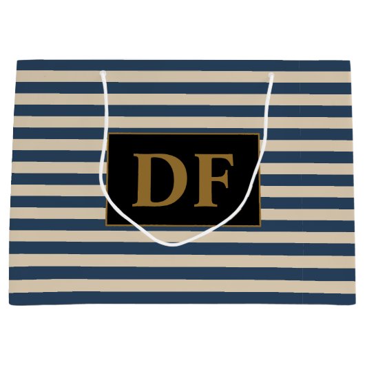 Benutzerdefinierte Initial Blau/Vanilla Stripes Große Geschenktüte (Vorderseite)