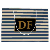 Benutzerdefinierte Initial Blau/Vanilla Stripes Große Geschenktüte (Rückseite)