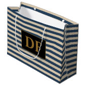 Benutzerdefinierte Initial Blau/Vanilla Stripes Große Geschenktüte (Vorderseite Schrägansicht)