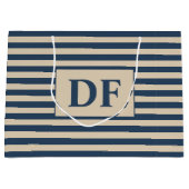 Benutzerdefinierte Initial Blau/Vanilla Stripes Große Geschenktüte (Vorderseite)
