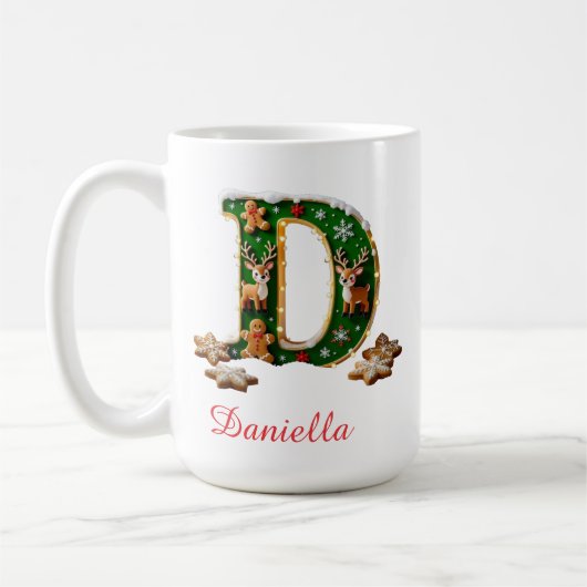 Benutzerdefinierte Initiale D Frohe Weihnachten Kaffeetasse (Links)