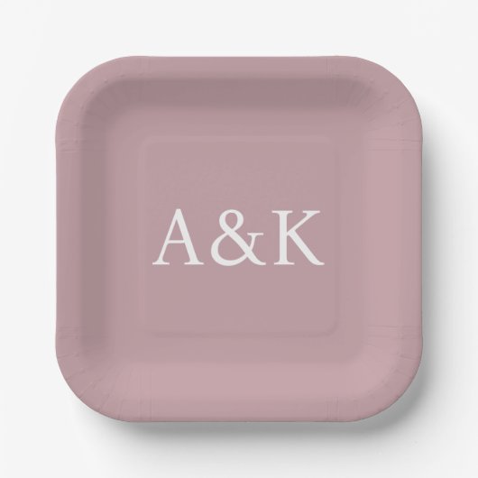 Benutzerdefinierte Initialen auf Dusty Rose Mauve Pappteller (Vorderseite)