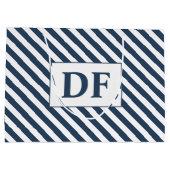 Benutzerdefinierte Initialen Blau/Weiße Streifen Große Geschenktüte (Rückseite)