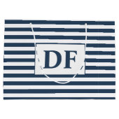 Benutzerdefinierte Initialen Blau/Weiße Streifen Große Geschenktüte (Rückseite)