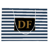 Benutzerdefinierte Initialen Blau/Weiße Streifen Große Geschenktüte (Rückseite)