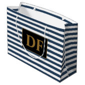 Benutzerdefinierte Initialen Blau/Weiße Streifen Große Geschenktüte (Rückseite Schrägansicht)