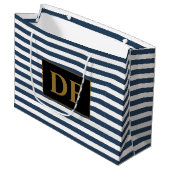 Benutzerdefinierte Initialen Blau/Weiße Streifen Große Geschenktüte (Vorderseite Schrägansicht)