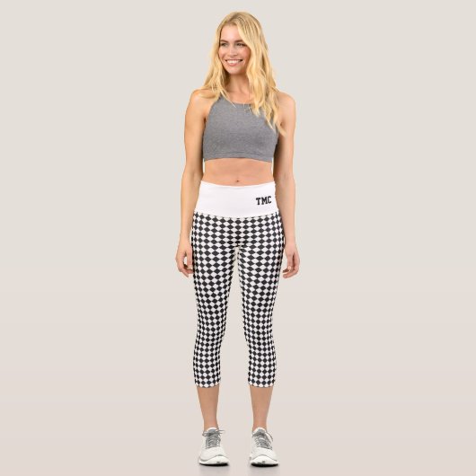 Benutzerdefinierte Initialen für Schwarz-weiße Sch Capri Leggings (Vorderseite)