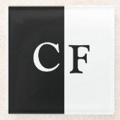 benutzerdefinierte Initialen in Schwarzweiß Glasuntersetzer (Vorderseite)