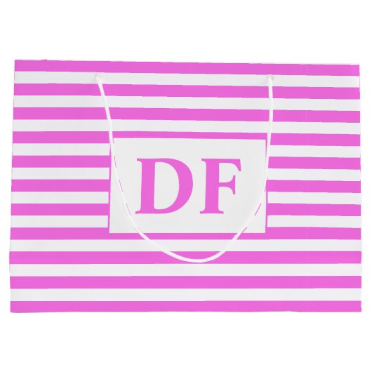 Benutzerdefinierte Initialen Rosa/Weiße Streifen Große Geschenktüte (Rückseite)