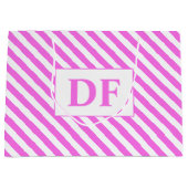 Benutzerdefinierte Initialen Rosa/Weiße Streifen Große Geschenktüte (Vorderseite)