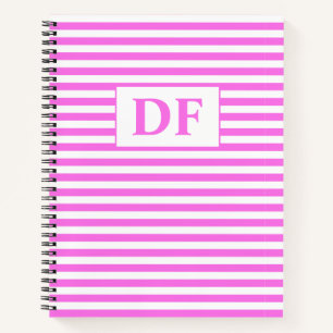Benutzerdefinierte Initialen rosa/weiße Streifen-N Notizblock