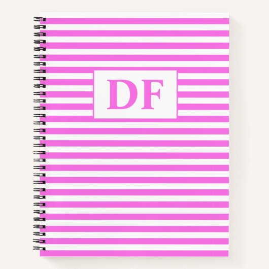 Benutzerdefinierte Initialen rosa/weiße Streifen-N Notizblock (Vorderseite)
