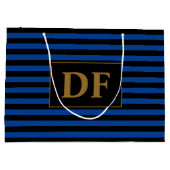 Benutzerdefinierte Initials Blau/Schwarze Streifen Große Geschenktüte (Rückseite)