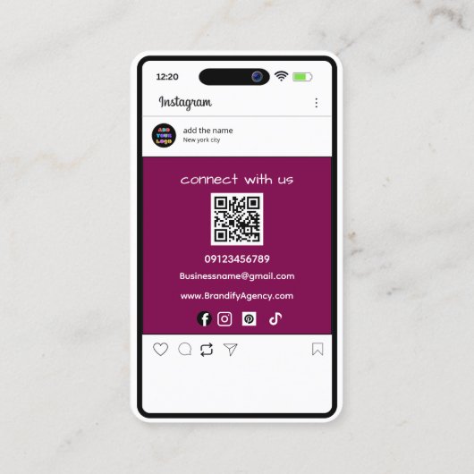 Benutzerdefinierte Instagramm-Visitenkarte | QR fü Visitenkarte (Rückseite)