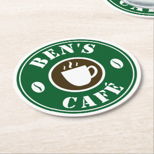 Benutzerdefinierte Kaffeetasse und Bohnen-Logo-Get Runder Pappuntersetzer