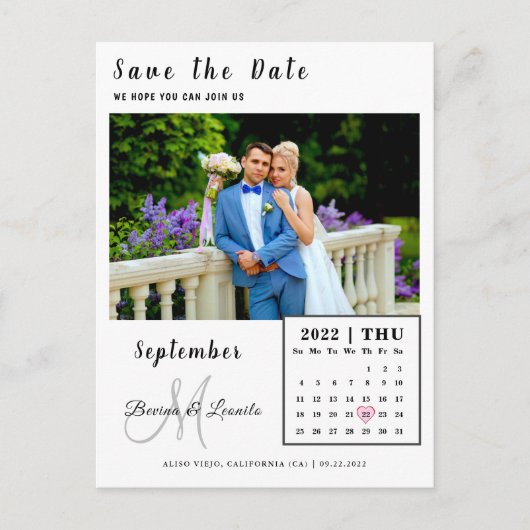 Benutzerdefinierte Kalenderkarte Save the Date für Postkarte (Vorderseite)