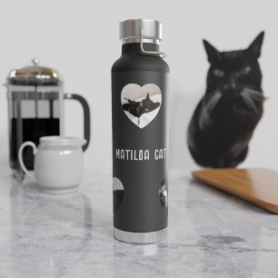 Benutzerdefinierte Katzenfoto-Kollage 5 Herzrahmen Trinkflasche