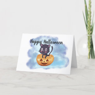 Benutzerdefinierte Kawaii-Halloween-Schwarze-Katze Feiertagskarte