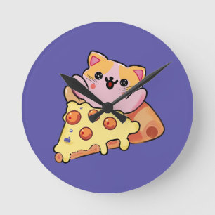 Benutzerdefinierte Kawaii-Katze, die eine Pepperon Runde Wanduhr