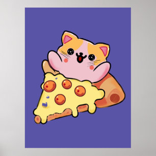 Benutzerdefinierte Kawaii-Katze, die Pepperoni-Piz Poster
