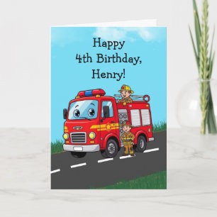 Benutzerdefinierte Kinder-Feuerwehrauto-Geburtstag Karte