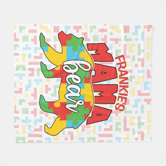 Benutzerdefinierte Kinder NAME Mama Bear Autismus  Fleecedecke (Vorderseite (Horizontal))