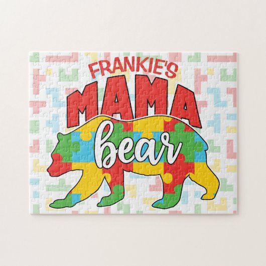 Benutzerdefinierte Kinder NAME Mama Bear Autismus Puzzle (Horizontal)