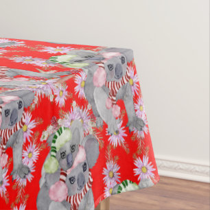 Benutzerdefinierte Koala-Familie Roter Weihnachten Tischdecke