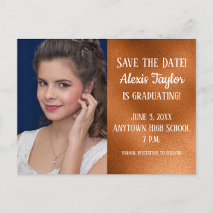 Benutzerdefinierte Kupfer-Abschluss-Save-the-Date- Postkarte