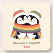 Benutzerdefinierte kuschelige Pride-Pinguine Weihn Getränkeuntersetzer (Vorderseite)