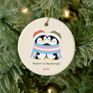 Benutzerdefinierte kuschelige Trans-Pinguine Weihn Keramik Ornament