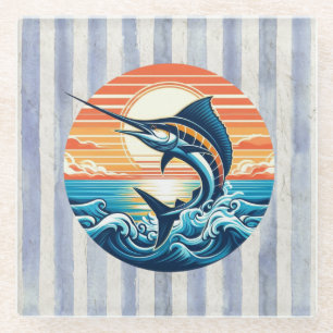 Benutzerdefinierte Küsten-/nautische/Strand-Marlin Glasuntersetzer