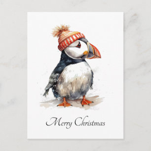 Benutzerdefinierte Küsten-Weihnachts-Puffin-Winter Feiertagspostkarte
