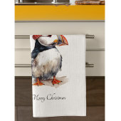 Benutzerdefinierte Küsten-Weihnachts-Puffin-Winter Geschirrtuch