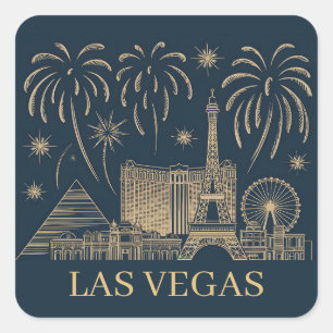 Benutzerdefinierte Las Vegas Skyline Goldlinienkun Quadratischer Aufkleber