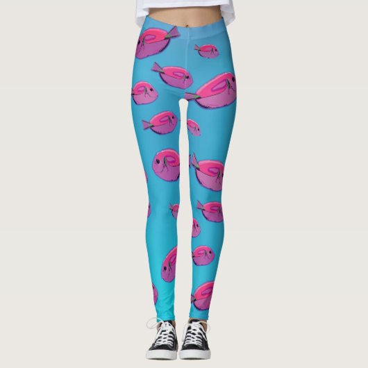 Benutzerdefinierte Leggings mit rosa Fischen (Vorderseite)