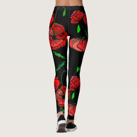 Benutzerdefinierte Leggings mit roter Mohnblume (Rückseite)