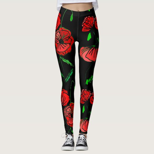 Benutzerdefinierte Leggings mit roter Mohnblume (Vorderseite)