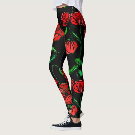 Benutzerdefinierte Leggings mit roter Mohnblume (Links)