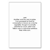 Benutzerdefinierte Lesekarten für Mais Tischnummer (Rückseite)