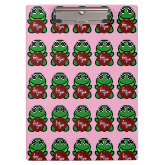 Benutzerdefinierte Liebe dich Kawaii Frosch Herz G Klemmbrett (Vorderseite)