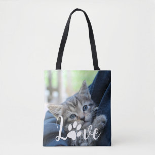 Benutzerdefinierte Liebe Paw Cat Lover Pet Foto Ta Tasche