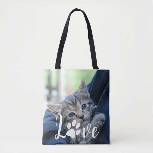 Benutzerdefinierte Liebe Paw Cat Lover Pet Foto Ta Tasche (Vorderseite)