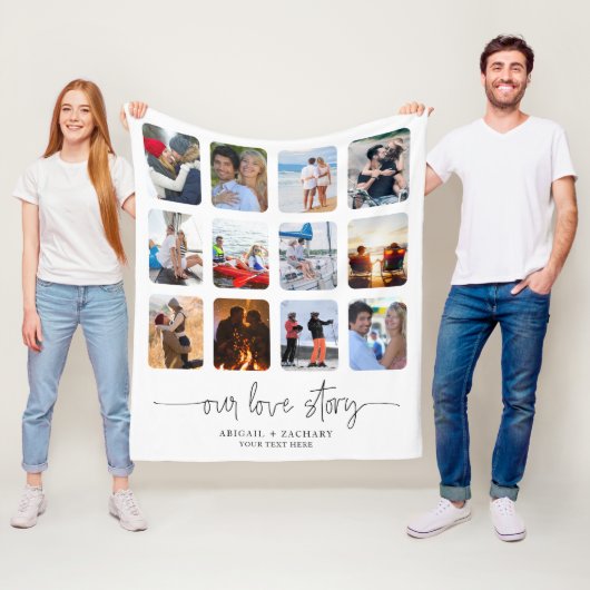 Benutzerdefinierte LIEBE-STORY 12-Collage-Namen Fleecedecke (Beispiel)